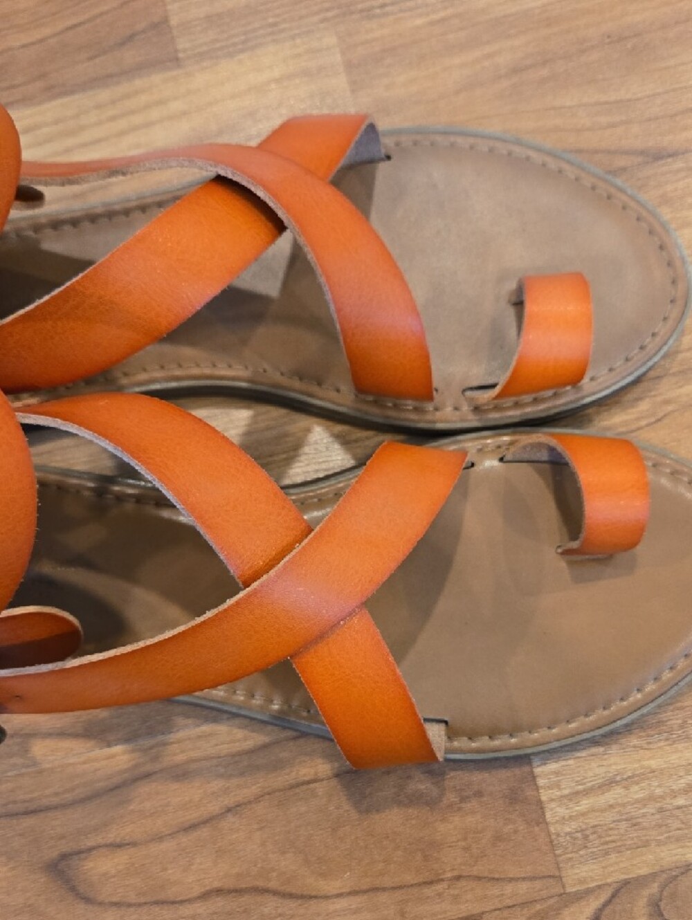 Vibrant Orange/Cognac Criss Cross Split Toe Gladiator Sandals - Picture 4 of 4